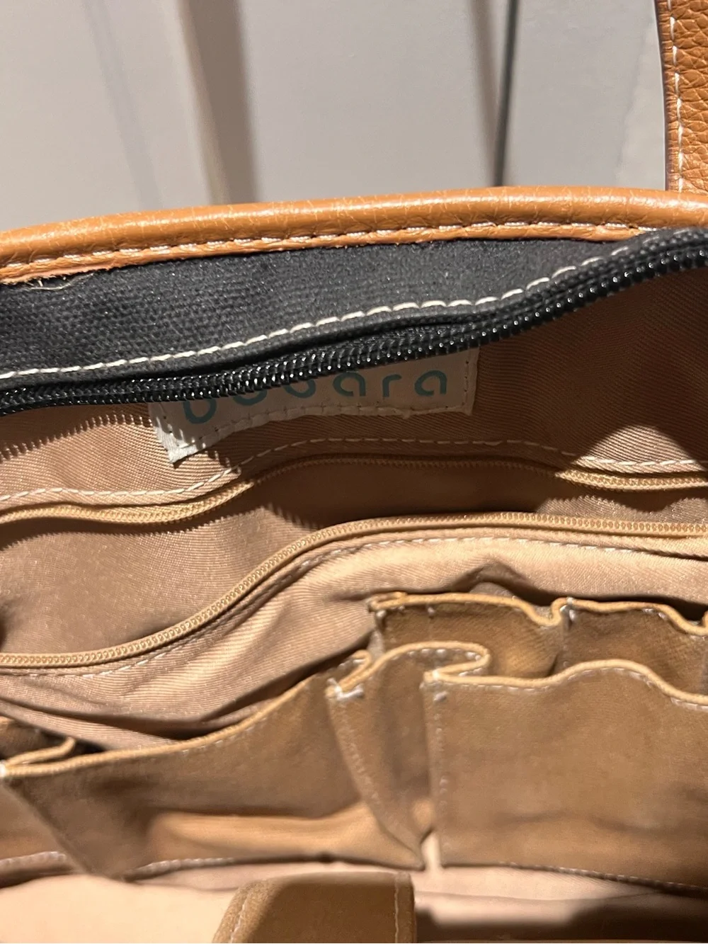 Black Canvas Laptop Tote with Tan Trim